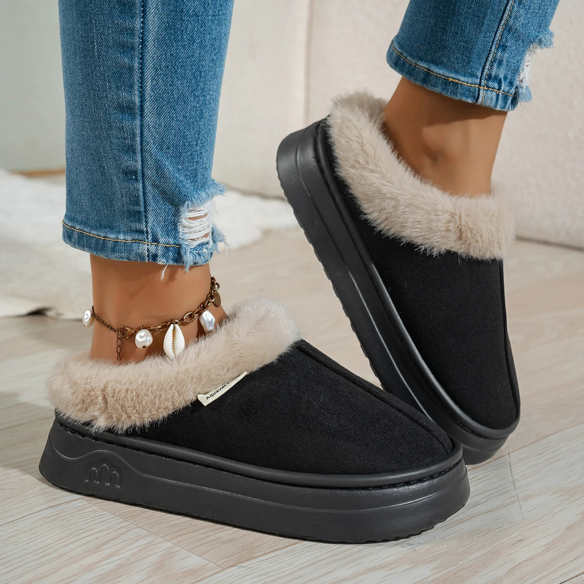 Outdoor Casual Fashion Simple Winter Home Women's Slipper Boots Fuzzy Soft Warm Indoor Anti-slip Comfy Bedroom Couples Shoes