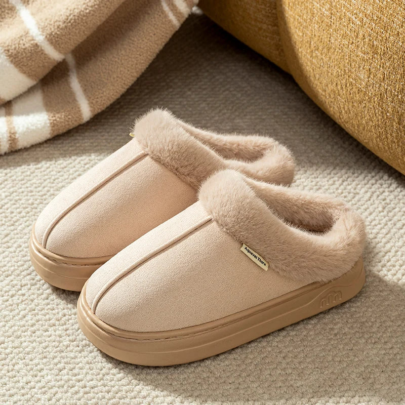Fashion PU Warm Women Winter Slippers Boot Couple Indoor Outdoor Anti-slip Snow Boots Men Leisure Home Shoes