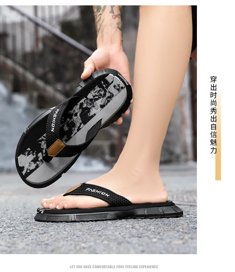Casual Flip Flops For Men Slippers Beach Sandals Summer Non-Slip Flat Slides Men Slippers Indoor House Shoes Man Male Slipper