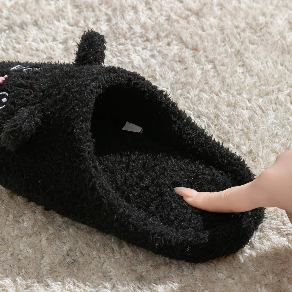 Cute Cat Design Plush Ladies Slippers Autumn And Winter Indoor Floor Non-Slip Soft Bottom Comfortable Warm Home Shoes for Unisex