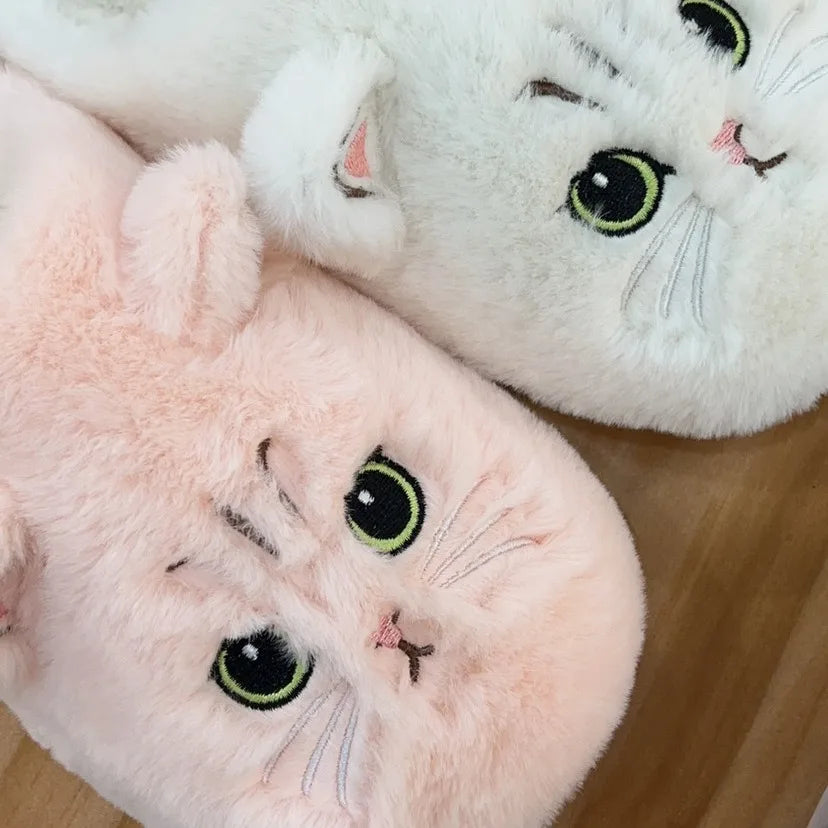 2025 New Winter Plush Slippers - Cat Pattern Couple House Shoes, Cozy Furry Indoor Slides for Women & Men, Non-Slip Home Booties