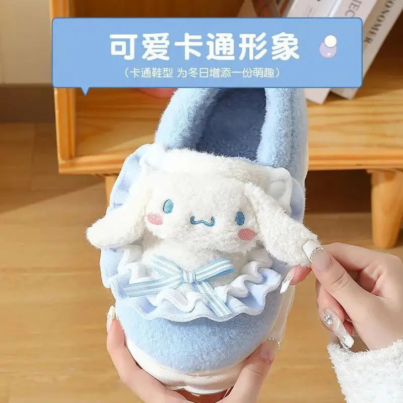 Hello Kitty Kuromi Cinnamoroll Cotton Slippers Cartoon Cute Winter Indoor Home Slippers Thick Sole Keep Warm Cotton Shoes