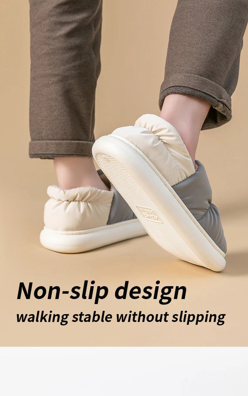 Ladies Heel Coverage Fleece Slippers Down-proof Fabric Shoes Non-Slip Winter House Shoes with Soft Sole for Home and Outdoor Use