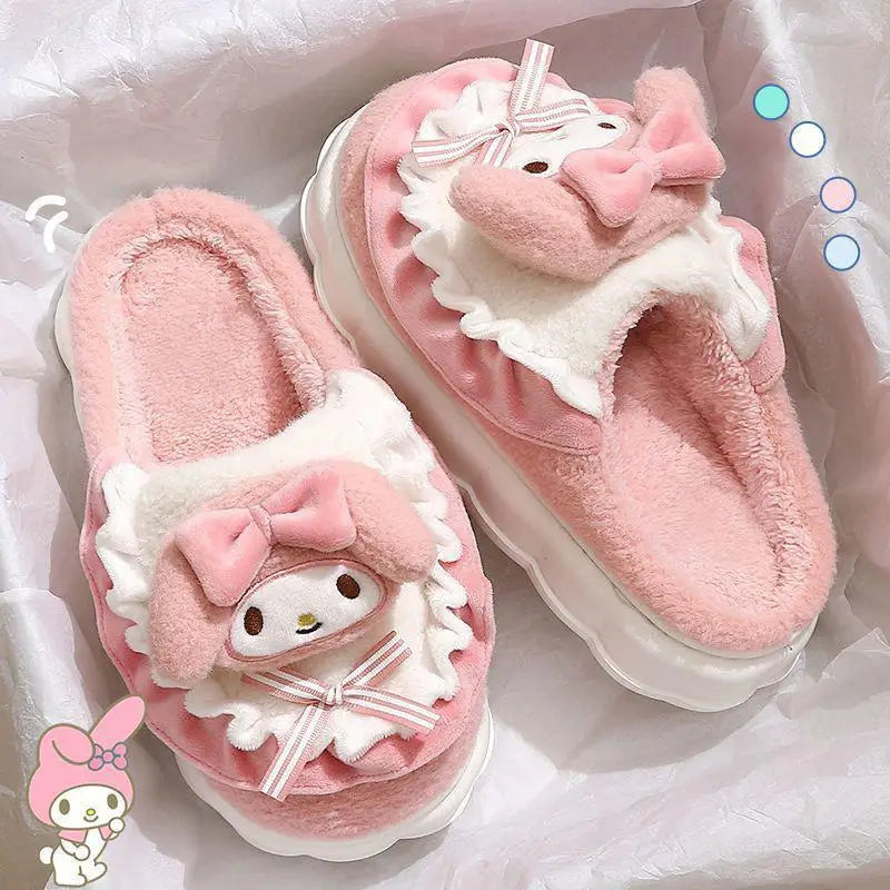 Hello Kitty Kuromi Cinnamoroll Cotton Slippers Cartoon Cute Winter Indoor Home Slippers Thick Sole Keep Warm Cotton Shoes