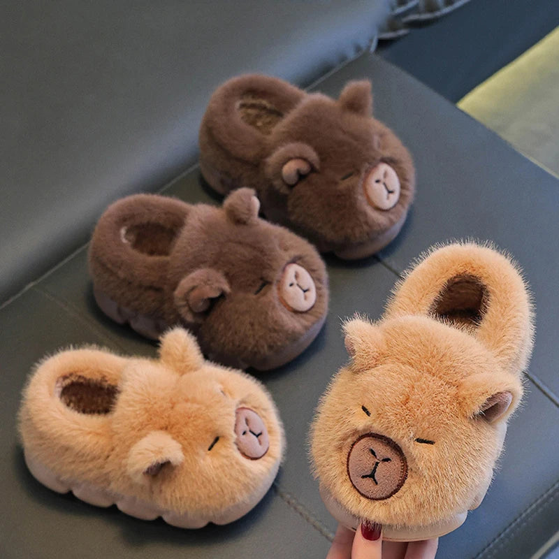 Capybara Children's Winter Cotton Slippers New Boys Girls Cartoon House Slippers Non Slip Comfortable Soft Sole Plush Slippers