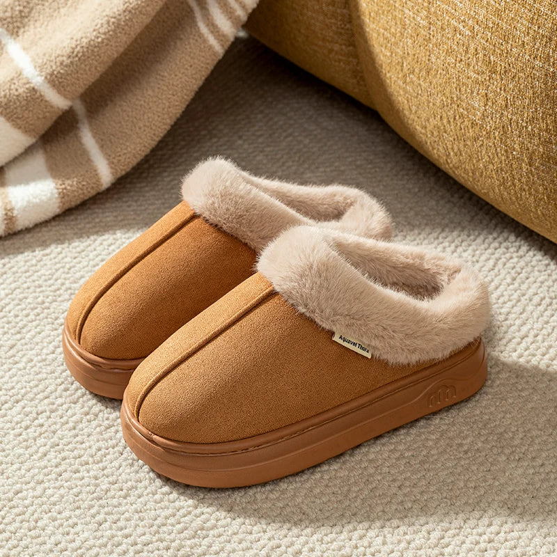 Fashion PU Warm Women Winter Slippers Boot Couple Indoor Outdoor Anti-slip Snow Boots Men Leisure Home Shoes
