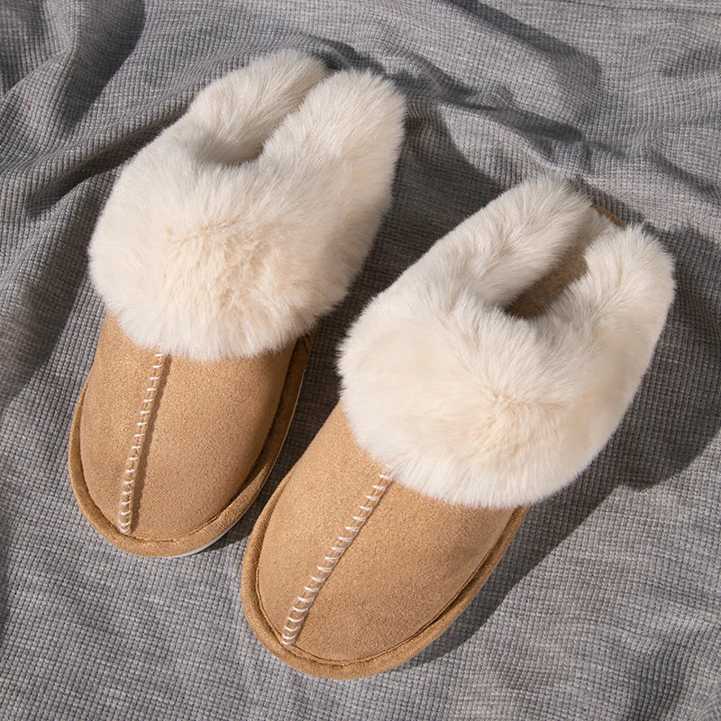 Women's Plush Warm Home Flat Shoes Soft And Comfortable Autumn Winter Cotton Shoes Indoor Plush Couple Slippers