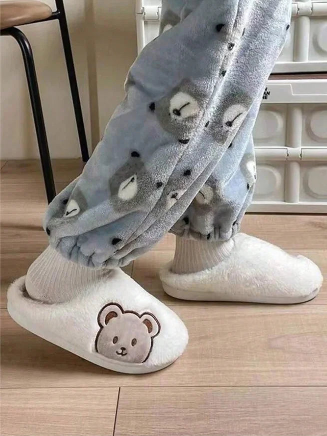 Women's Winter Slippers New Cartoon Teddy Bear Home Thick-Soled Indoor Plush Slippers