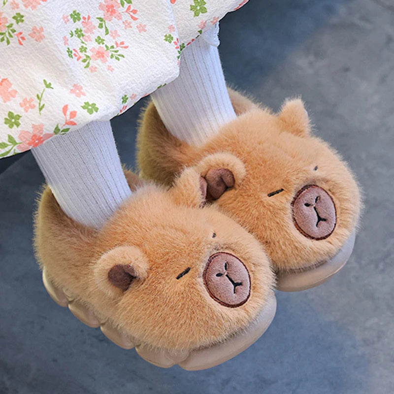 Capybara Children's Winter Cotton Slippers New Boys Girls Cartoon House Slippers Non Slip Comfortable Soft Sole Plush Slippers