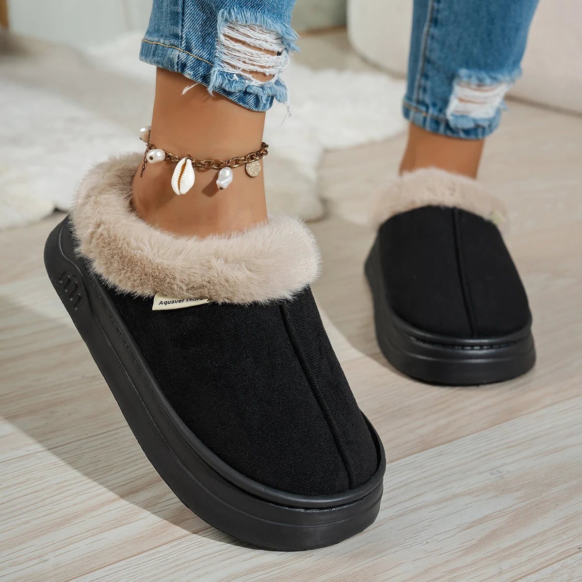 Outdoor Casual Fashion Simple Winter Home Women's Slipper Boots Fuzzy Soft Warm Indoor Anti-slip Comfy Bedroom Couples Shoes