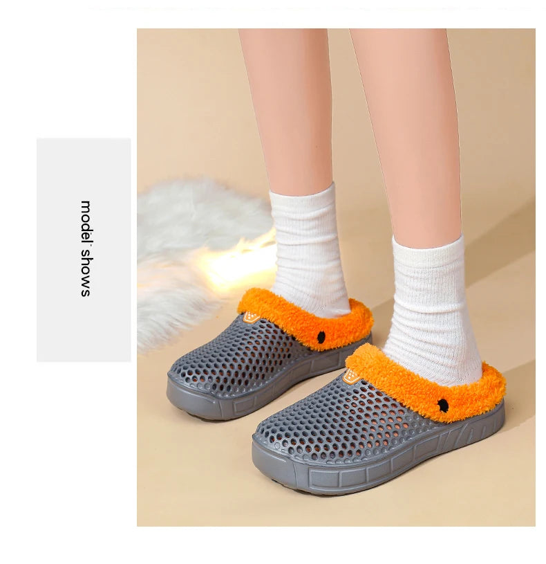 Winter Couple Fuzzy Slippers Women Men, Warm Fur Lined Mule House Shoes for Indoor Outdoor Cozy Comfortable Non-Slip Soft Slippe