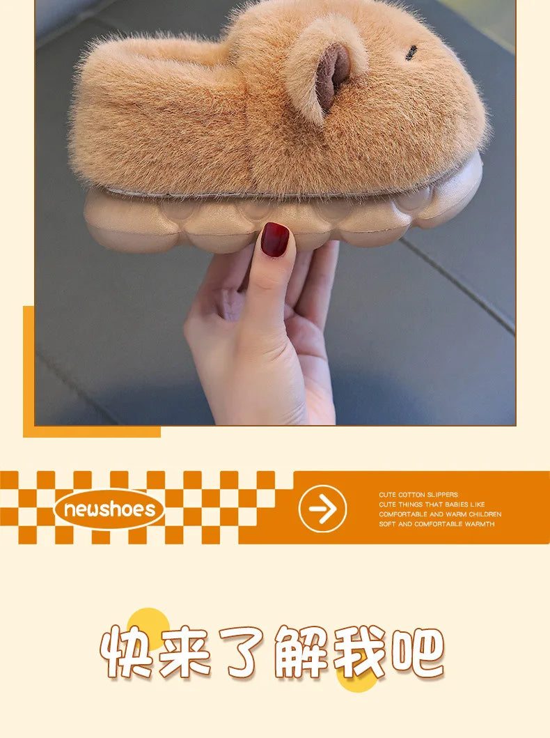 Capybara Winter Children'S Cotton Slippers For Boys And Girls Warm Plush Parent-Child Cotton House Slippers Shoes Gifts
