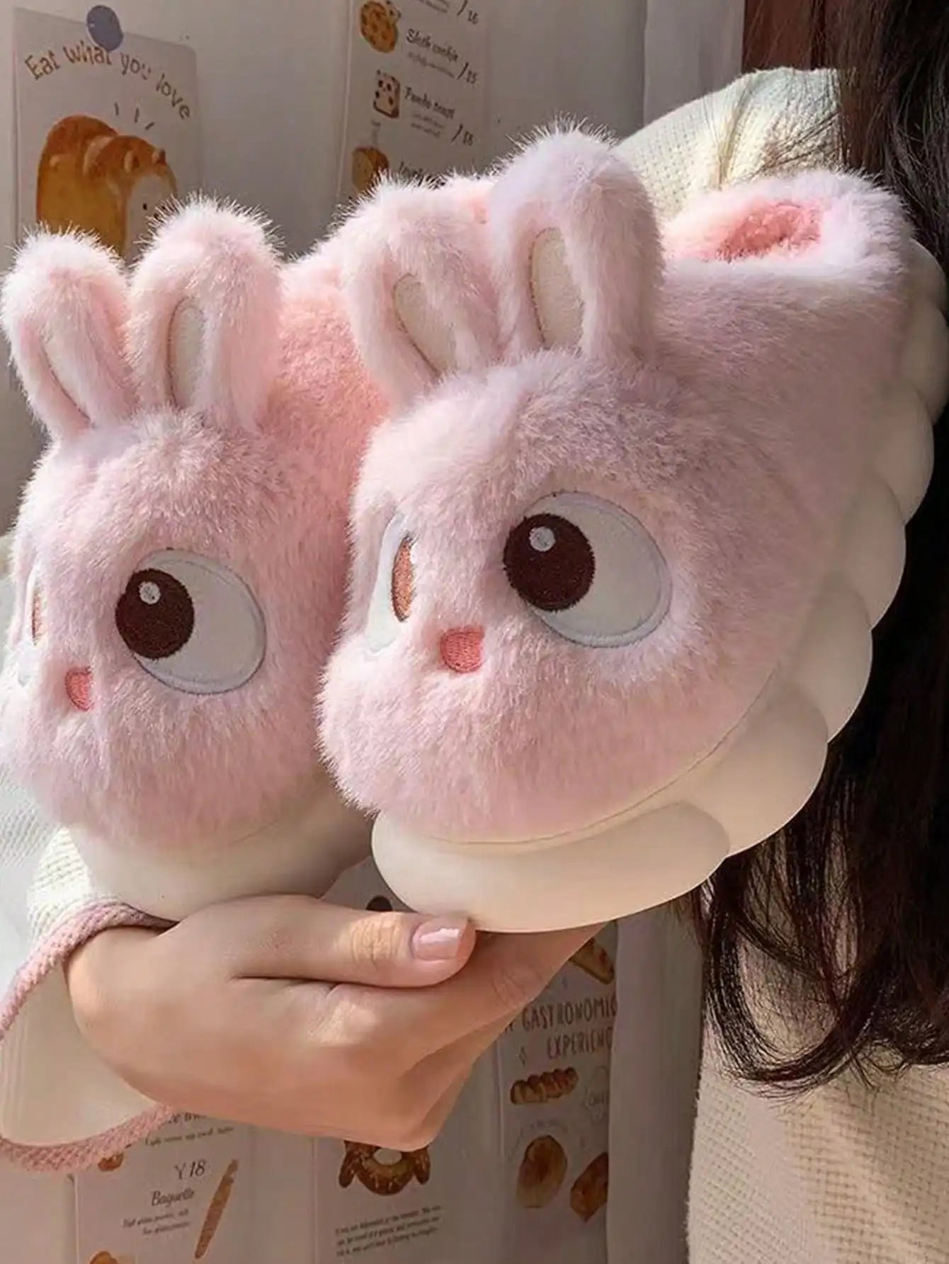 2026 New Style Cartoon Cute Rabbit Slippers for Women, Winter Anti-Slip Warm Comfortable Plush Home Indoor Slides