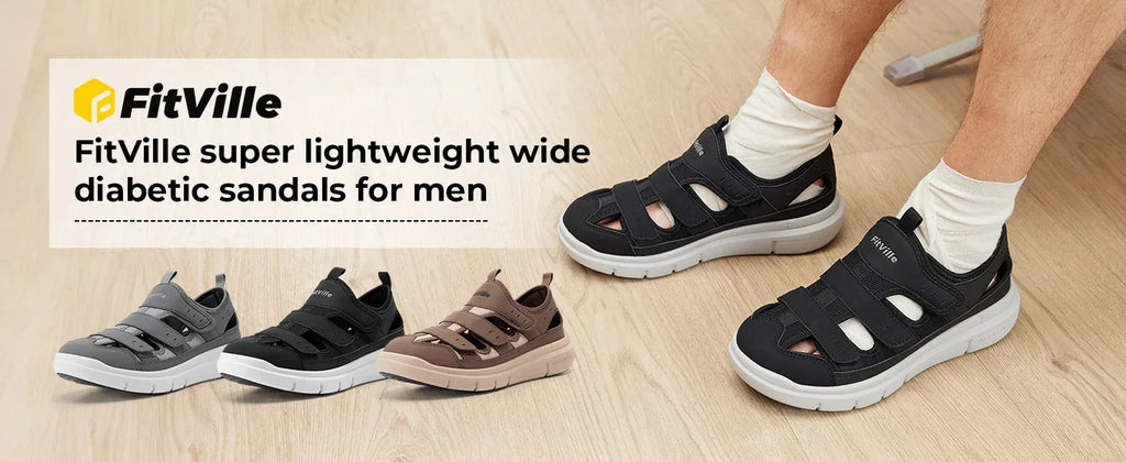 FitVille Men's Sandals Widened Diabetes Shoes Mens Casual Shoes Lightweight for Plantar Fasciitis Arch support Relief Pain