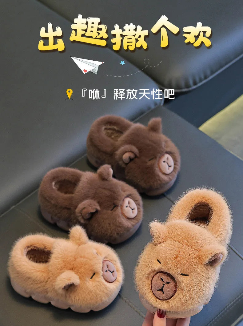 Capybara Winter Children'S Cotton Slippers For Boys And Girls Warm Plush Parent-Child Cotton House Slippers Shoes Gifts