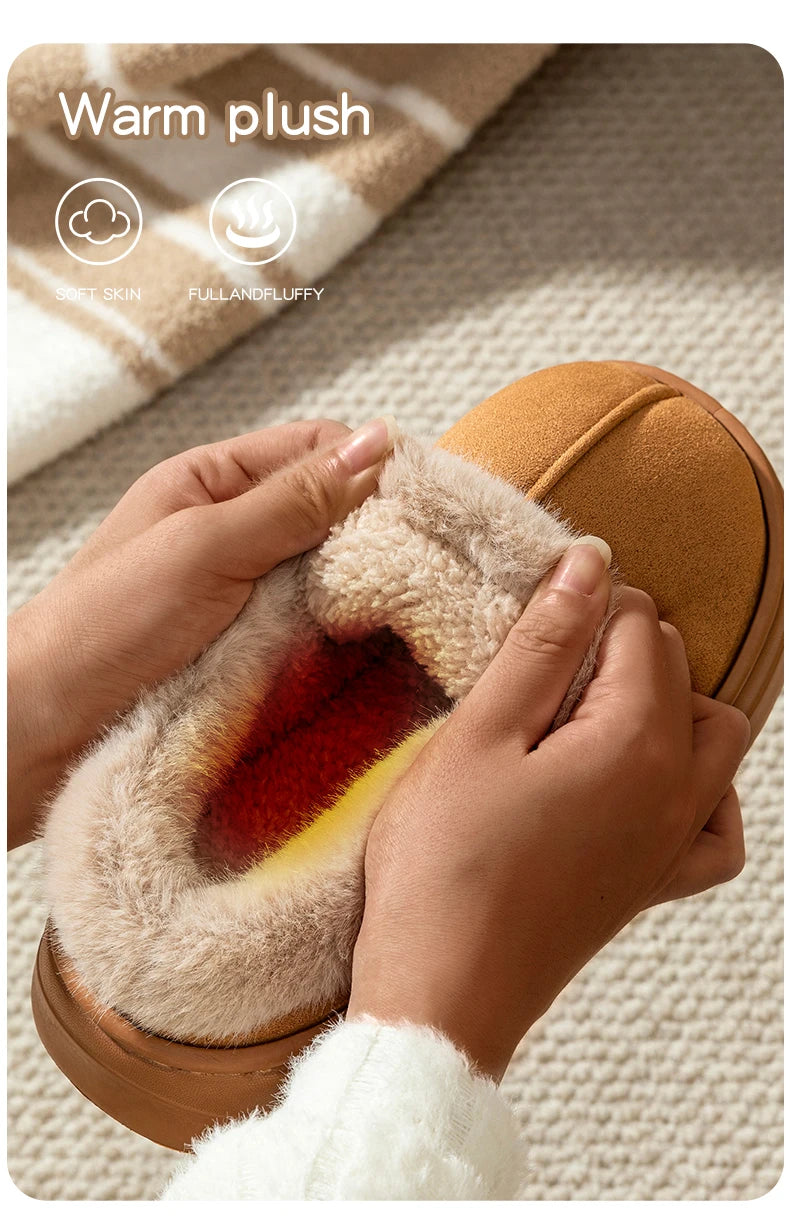 Fashion PU Warm Women Winter Slippers Boot Couple Indoor Outdoor Anti-slip Snow Boots Men Leisure Home Shoes