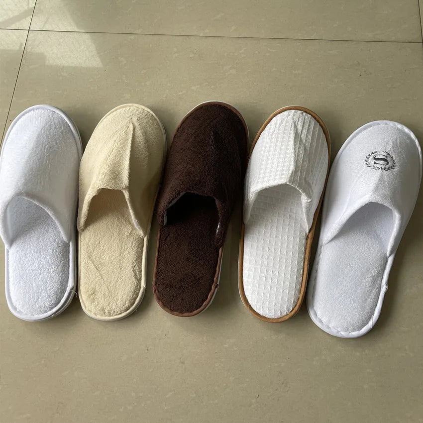 5Pairs/Lot Men Women Disposable Hotel Guest Slippers Cotton Slides Home Travel SPA Slipper Hospitality Cheap Indoor Slip-on