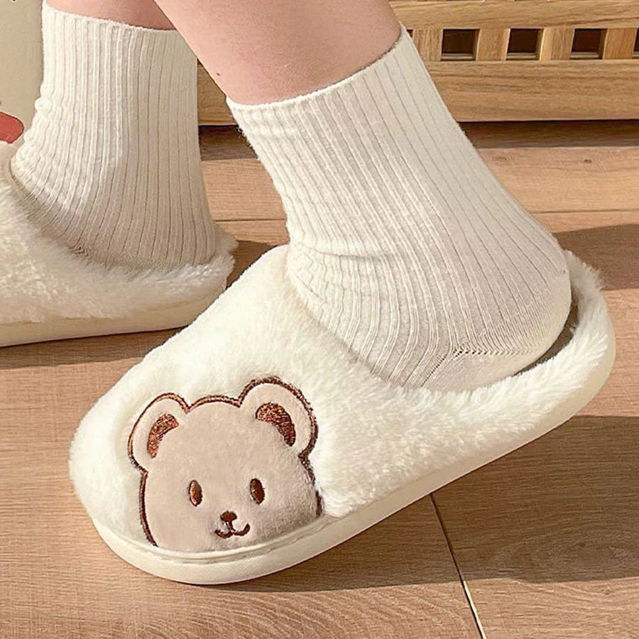 Women's Winter Slippers New Cartoon Teddy Bear Home Thick-Soled Indoor Plush Slippers