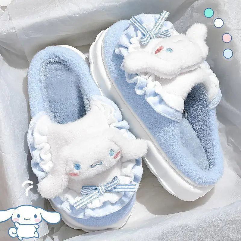 Hello Kitty Kuromi Cinnamoroll Cotton Slippers Cartoon Cute Winter Indoor Home Slippers Thick Sole Keep Warm Cotton Shoes