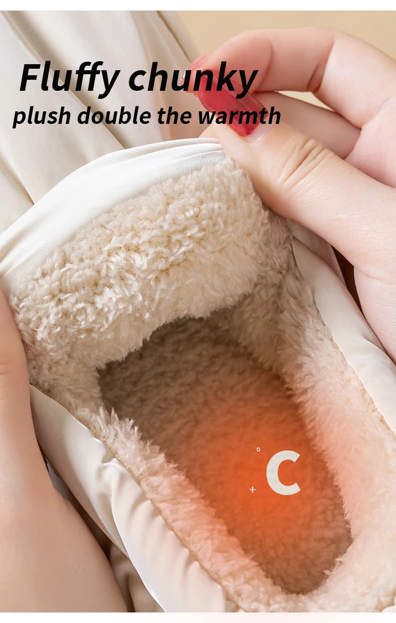 Ladies Heel Coverage Fleece Slippers Down-proof Fabric Shoes Non-Slip Winter House Shoes with Soft Sole for Home and Outdoor Use
