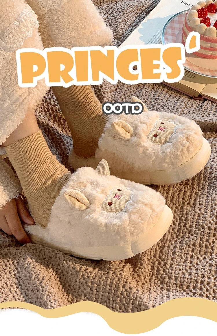 Women's Cute Lamb Plush Slippers - Winter Non-Slip House Shoes, Thick Sole Fleece-Lined Indoor Slides for Home Cozy Comfort