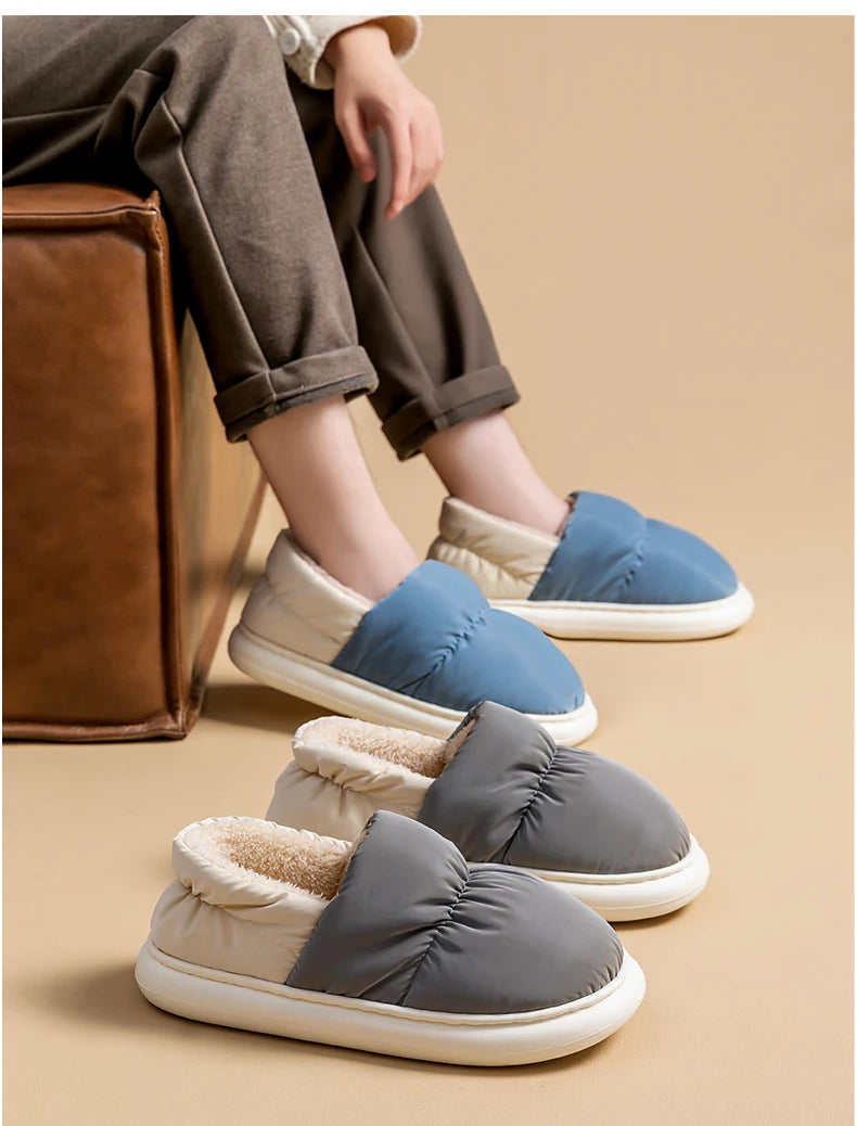 Ladies Heel Coverage Fleece Slippers Down-proof Fabric Shoes Non-Slip Winter House Shoes with Soft Sole for Home and Outdoor Use