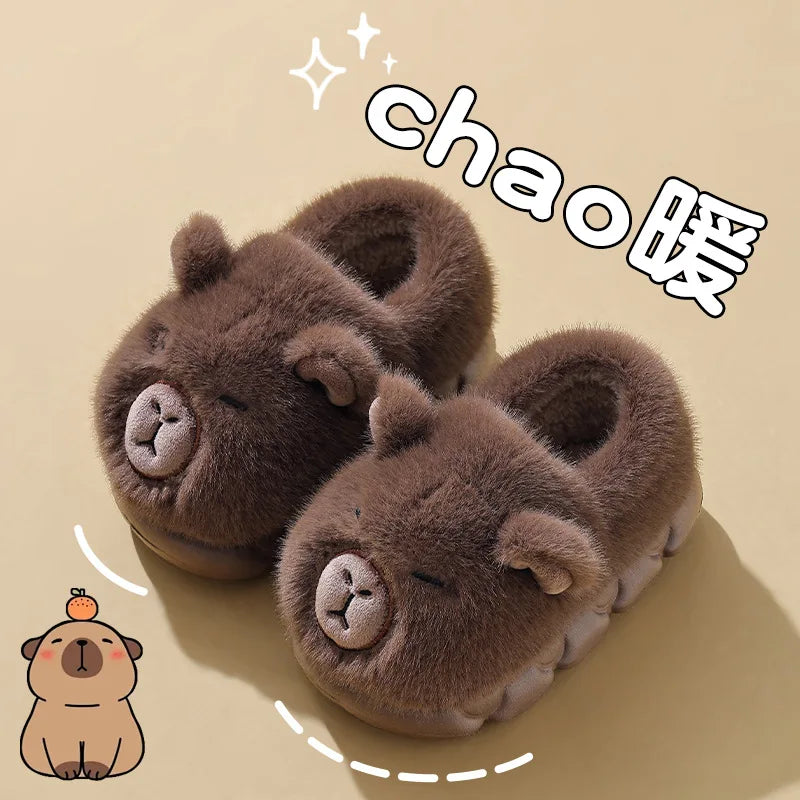 Capybara Winter Children'S Cotton Slippers For Boys And Girls Warm Plush Parent-Child Cotton House Slippers Shoes Gifts