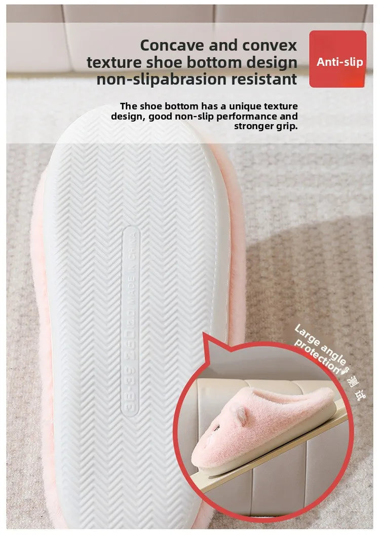 2025 New Winter Plush Slippers - Cat Pattern Couple House Shoes, Cozy Furry Indoor Slides for Women & Men, Non-Slip Home Booties
