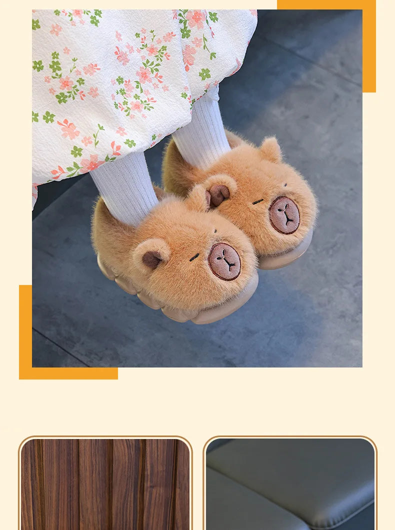Capybara Winter Children'S Cotton Slippers For Boys And Girls Warm Plush Parent-Child Cotton House Slippers Shoes Gifts