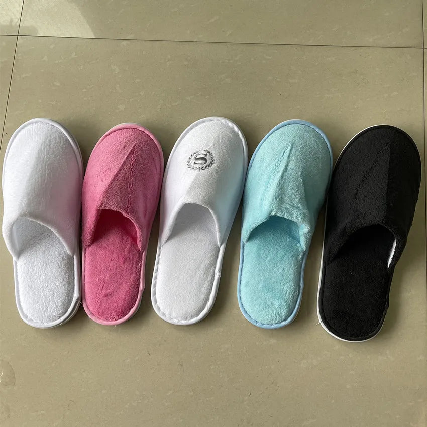 5Pairs/Lot Men Women Disposable Hotel Guest Slippers Cotton Slides Home Travel SPA Slipper Hospitality Cheap Indoor Slip-on